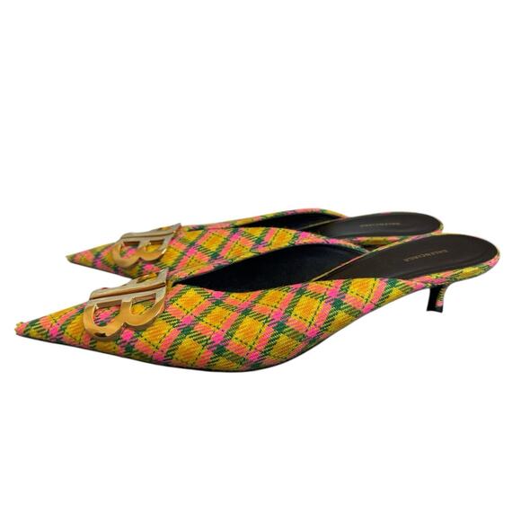 Balenciaga BB Logo Tweed Mules EU 41 US 10.5 Pointed Toe Heels Italy - Picture 8 of 10